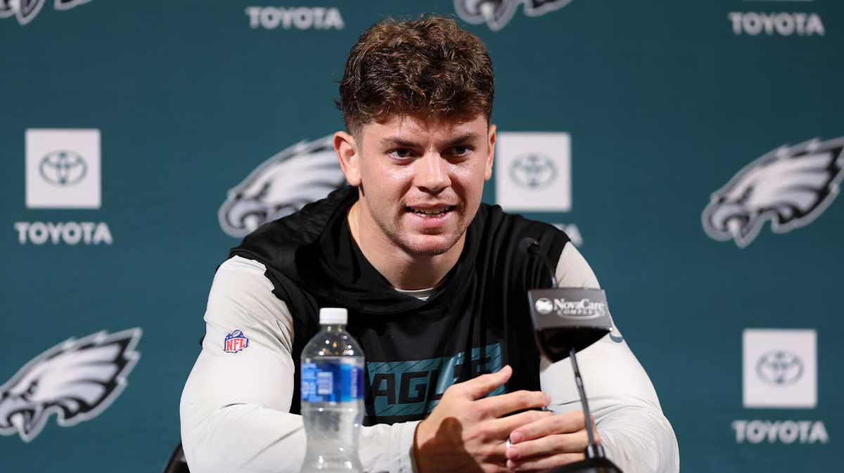 Philadelphia Eagles cornerback Cooper DeJean speaks with the media during OTAs at NovaCare Complex.