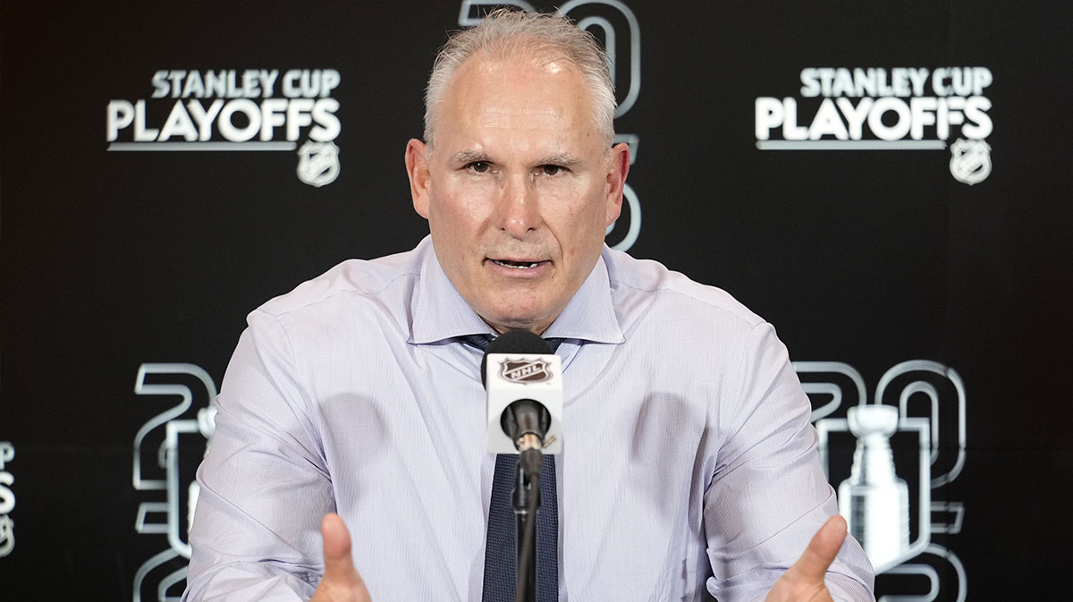 Toronto Maple Leafs head coach Craig Berube during a post game press conference following game one in the second round of the 2025 Stanley Cup Playoffs against the Florida Panthers at Scotiabank Arena.