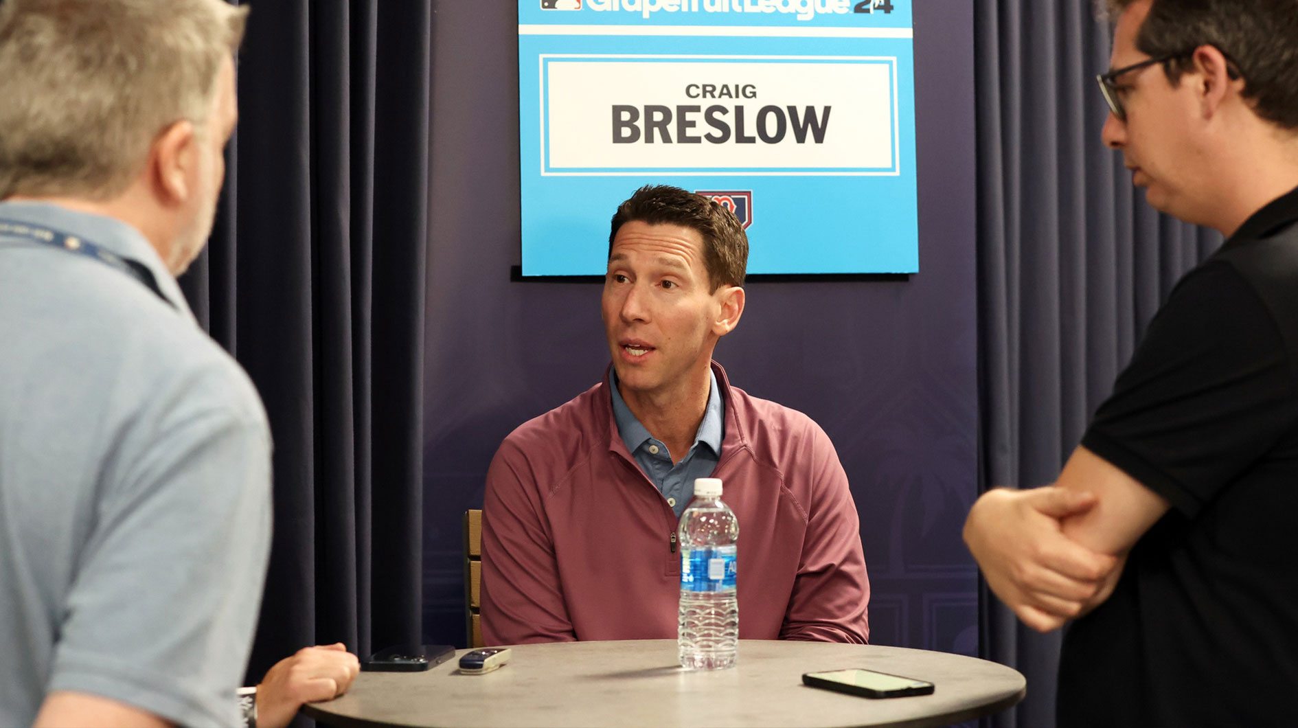 Boston Red Sox chief baseball officer Craig Breslow talks with media at George M. Steinbrenner Field.