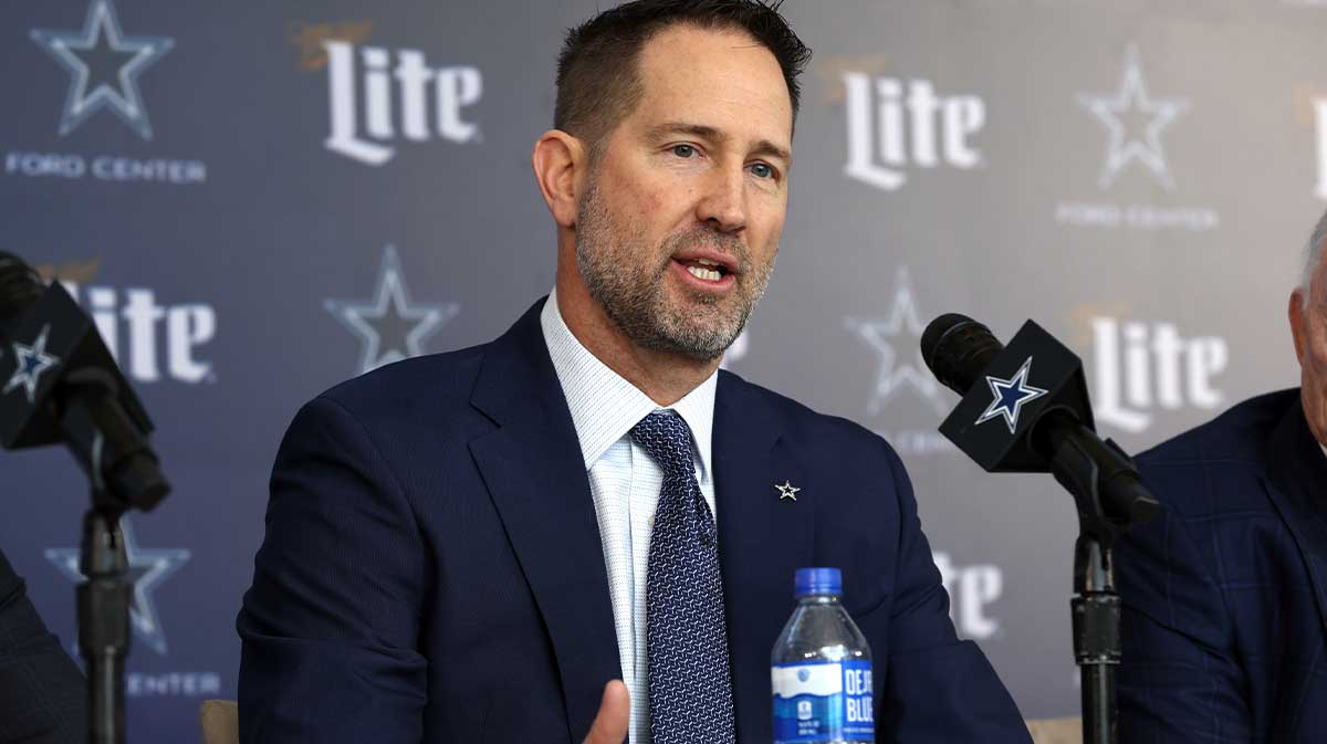 Dallas Cowboys Head Coach Brian Schottenheimer speaks to the media at a press conference at the Star.