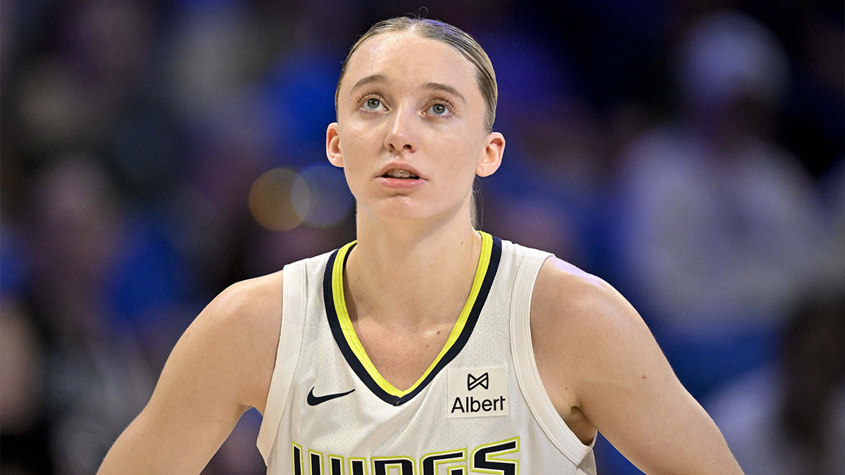Dallas Wings guard Paige Bueckers (5) looks on during the second half against the Seattle Storm at College Park Center.