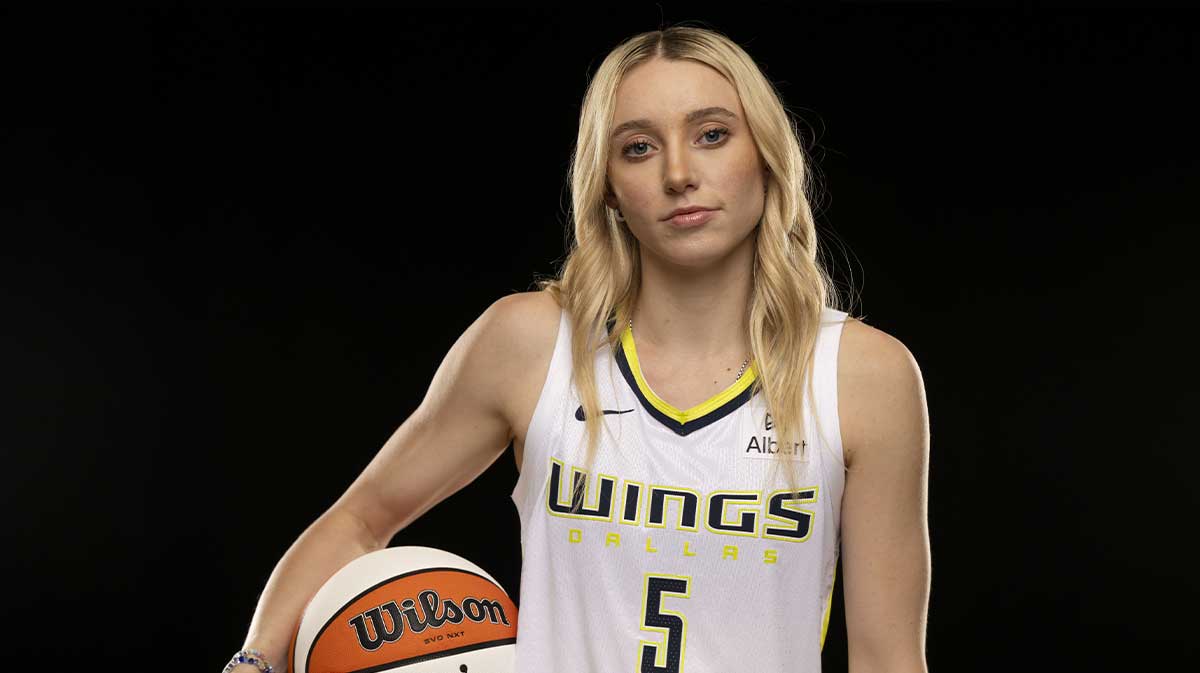 Dallas Wings guard Paige Bueckers poses for a photo during the 2025 Dallas Wings Media Day.