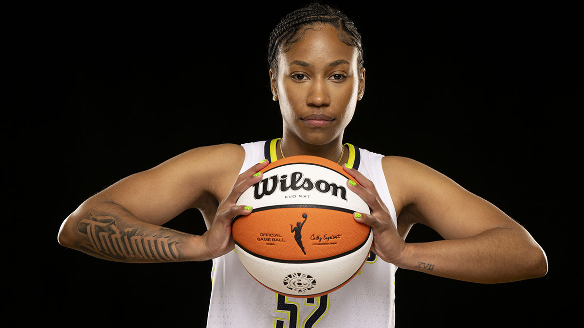Dallas Wings guard Ty Harris poses for a photo during the 2025 Dallas Wings Media Day.