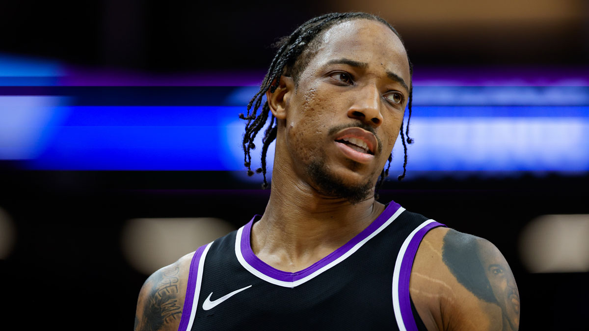 Sacramento Kings forward DeMar DeRozan (10) looks on during the fourth quarter against the Dallas Mavericks at Golden 1 Center.