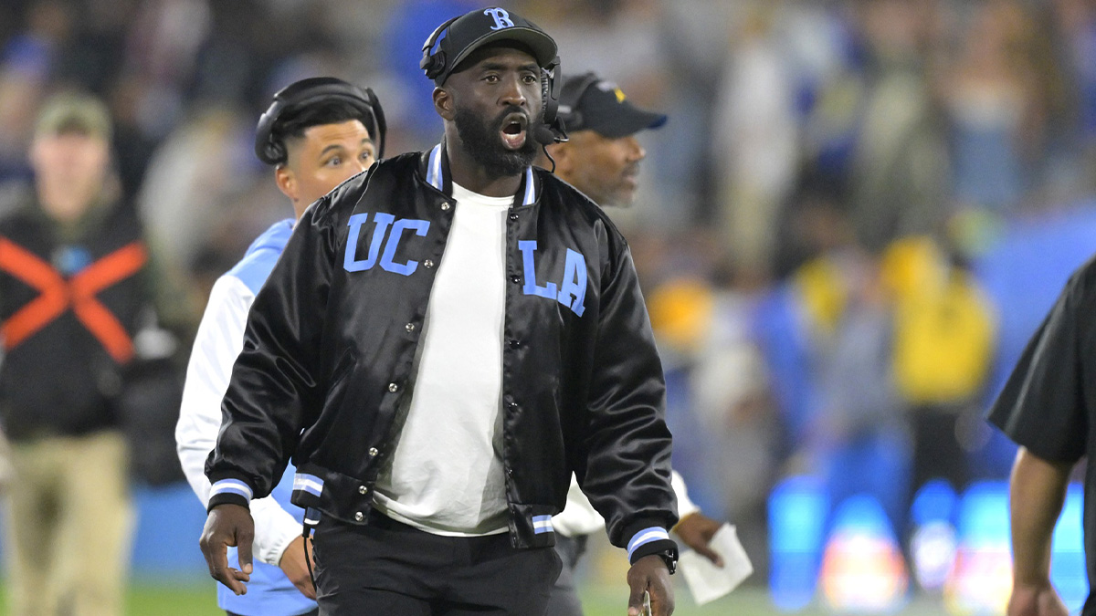UCLA Bruins head coach DeShaun Foster on the sidelines during the second half against the the Iowa Hawkeyes at the Rose Bowl.