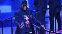 Dennis Rodman is honored during halftime during the 2022 NBA All-Star Game at Rocket Mortgage FieldHouse.
