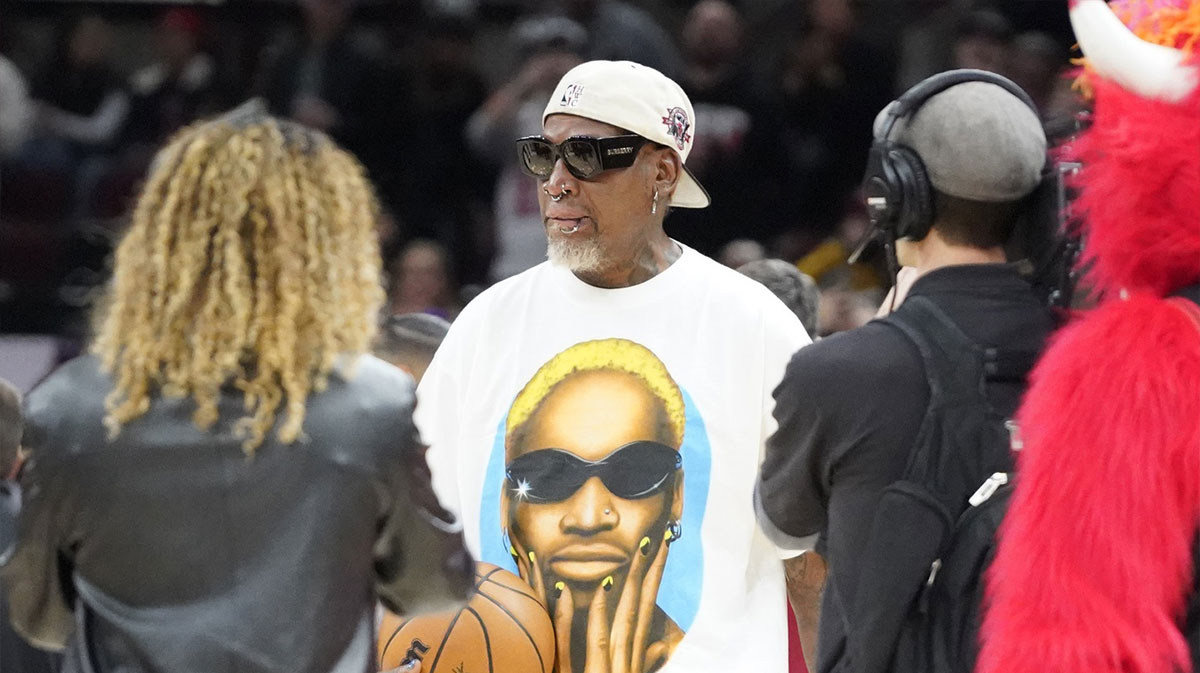 Former Chicago Bulls Dennis Rodman before the game at United Center.