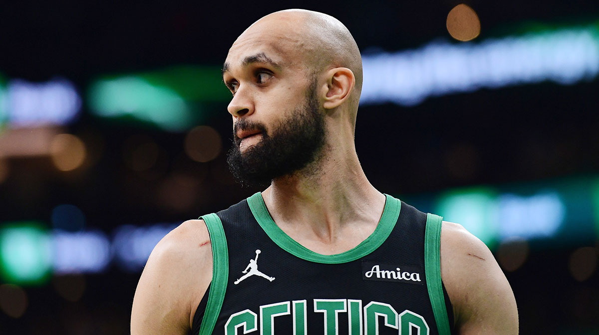 Boston Celtics guard Derrick White (9) in the first half during game five of the second round for the 2025 NBA Playoffs against the New York Knicks at TD Garden.