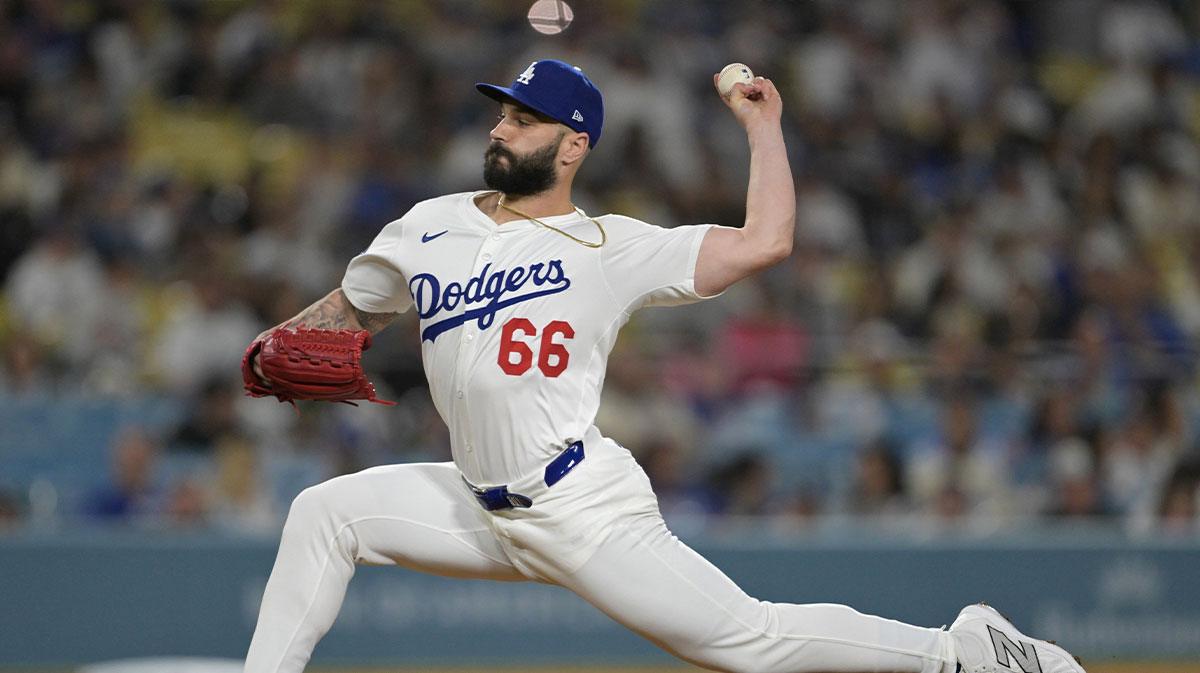 Los Angeles Dodgers relief pitcher Tanner Scott (66) earns a save in the ninth inning against the Arizona Diamondbacks at Dodger Stadium