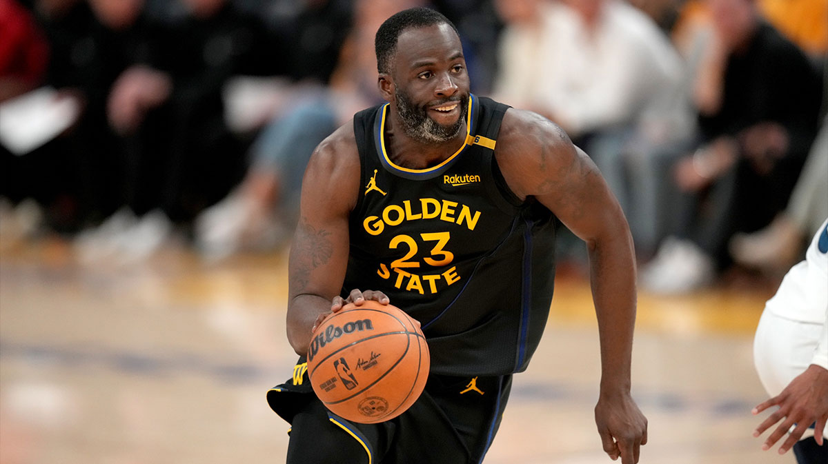 Golden State Warriors forward Draymond Green (23) dribbles the ball against the Minnesota Timberwolves in the fourth quarter during game four of the second round for the 2025 NBA Playoffs at Chase Center.