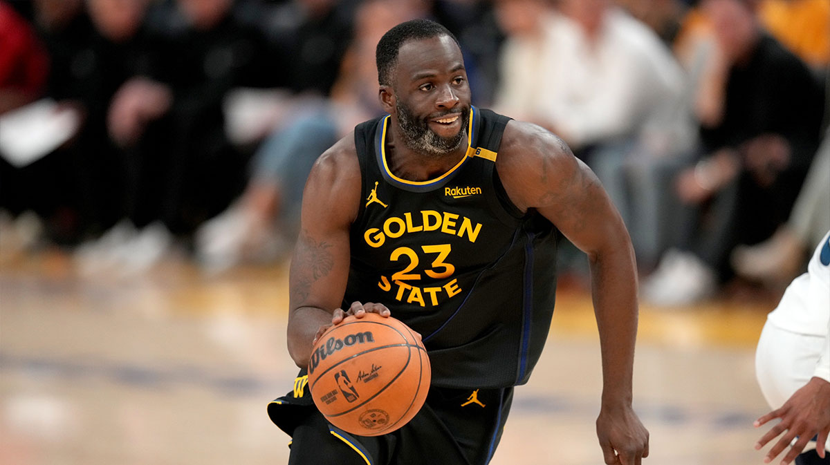 Golden State Warriors forward Draymond Green (23) dribbles the ball against the Minnesota Timberwolves in the fourth quarter during game four of the second round for the 2025 NBA Playoffs at Chase Center. 