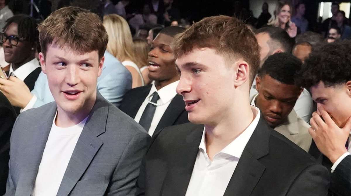 Duke players L-R Kon Knueppel and Cooper Flagg, during the 2025 NBA Draft Lottery at McCormick Place.