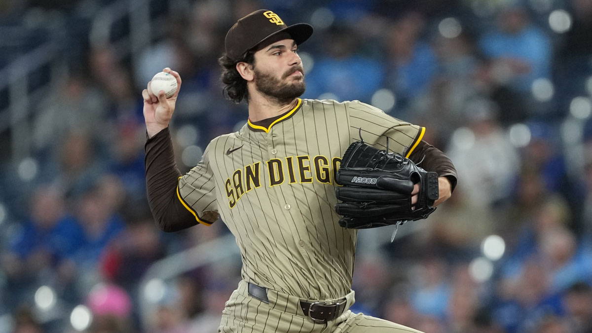 San Diego Padres starting pitcher Dylan Cease (84) throws a pitch against the Toronto Blue Jays during the first inning at Rogers Centre.