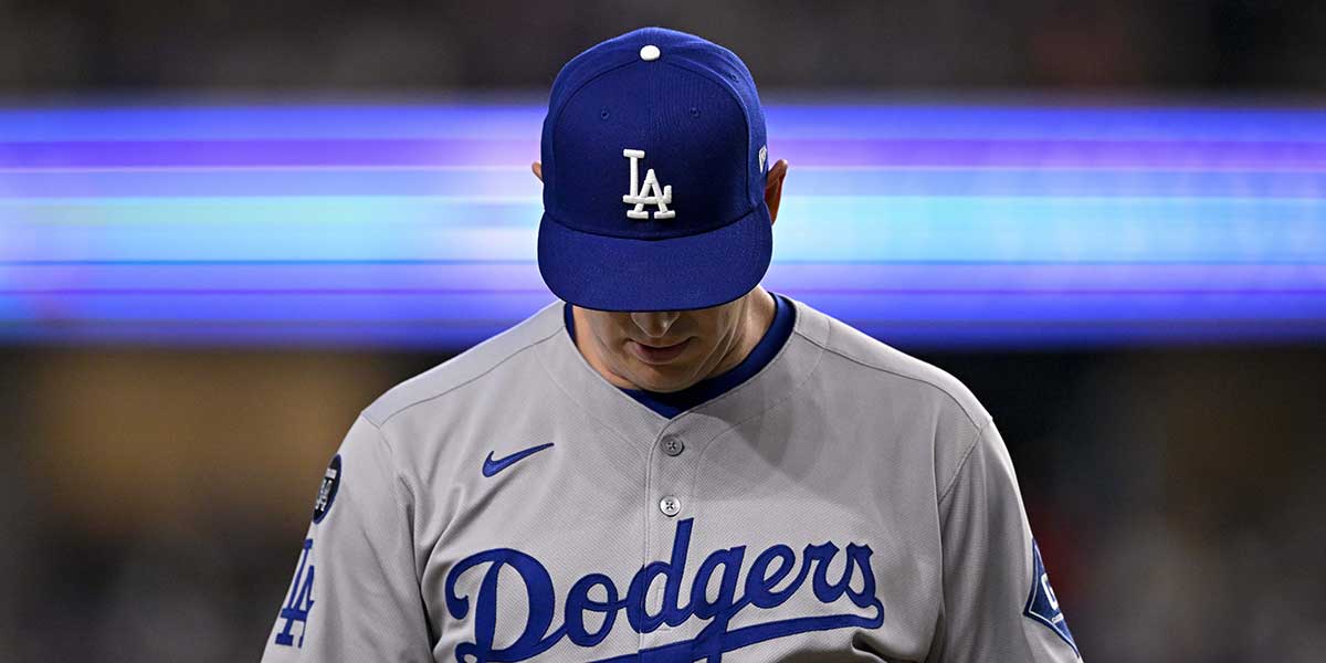 Apr 20, 2025; Arlington, Texas, USA; Los Angeles Dodgers relief pitcher Evan Phillips (59) comes off the field during the game between the Texas Rangers and the Los Angeles Dodgers at Globe Life Field. Mandatory Credit: Jerome Miron-Imagn Images