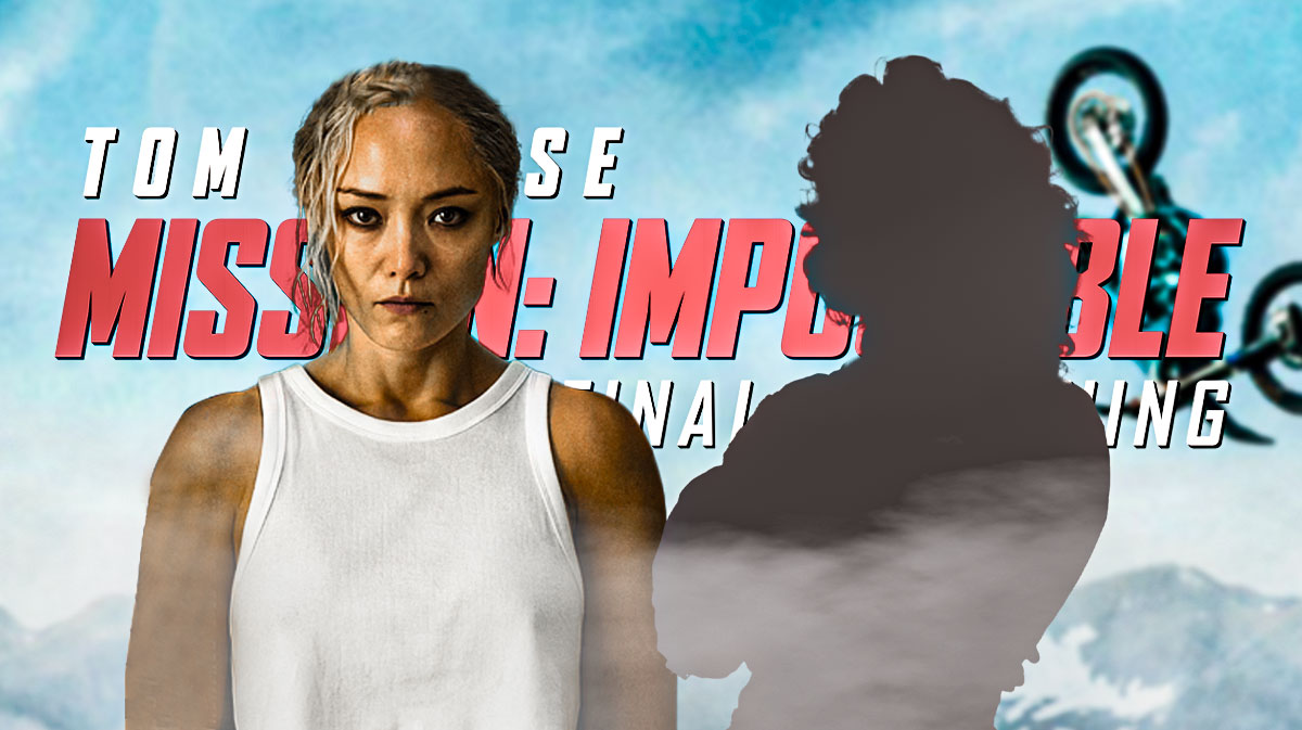 Pom Klementieff as Paris in Mission: Impossible — The Final Reckoning with movie logo and silhouette of Sigourney Weaver in Alien.