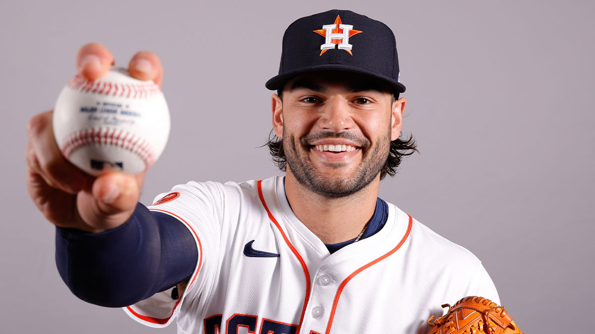 Houston Astros pitcher Lance McCullers Jr. (43) poses for a photo at the Houston Astros media day.