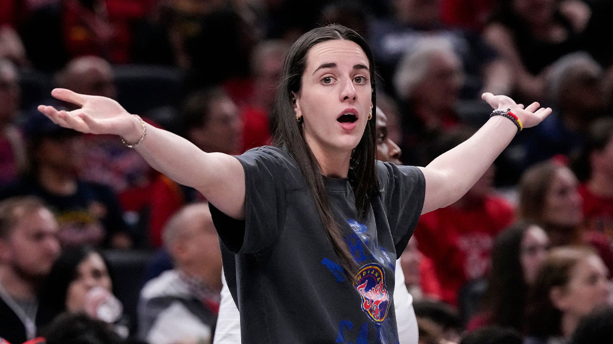 Indiana Fever guard Caitlin Clark (22) reacts to a call from the referee on Friday, May 30, 2025, during the game at Gainbridge Fieldhouse in Indianapolis. The Connecticut Sun defeated the Indiana Fever, 85-83.