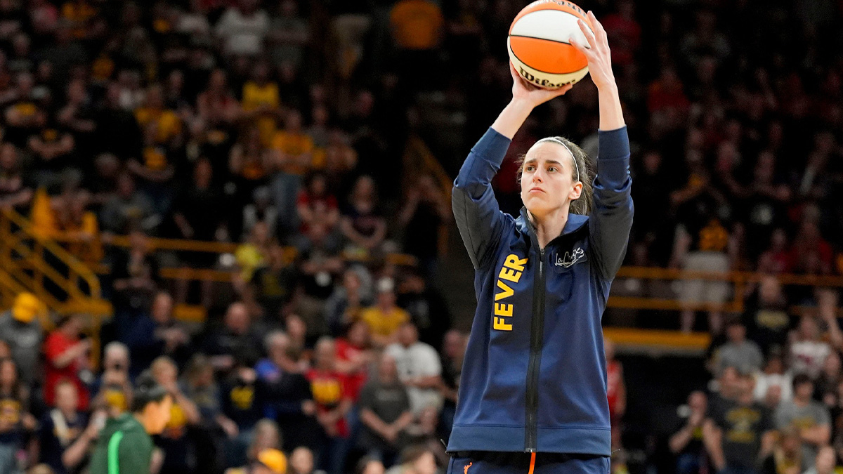 Indiana Fever guard Caitlin Clark (22) warms up before an Indiana Fever game against the Brazil National Team May 4, 2025 at Carver-Hawkeye Arena in Iowa City, Iowa.