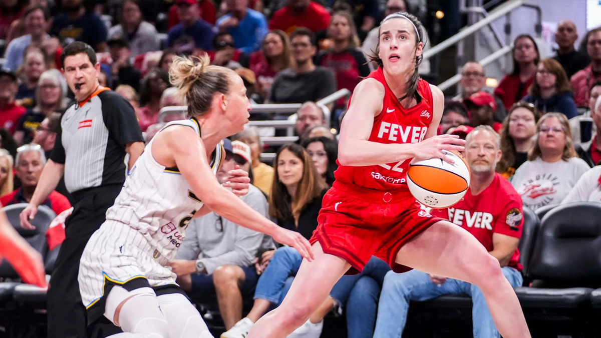 Indiana Fever guard Caitlin Clark attempts a 3-pointer during a game between the Indiana Fever and the Chicago Sky at Gainbridge Fieldhouse. The Indiana Fever defeated the Chicago Sky, 93-58.