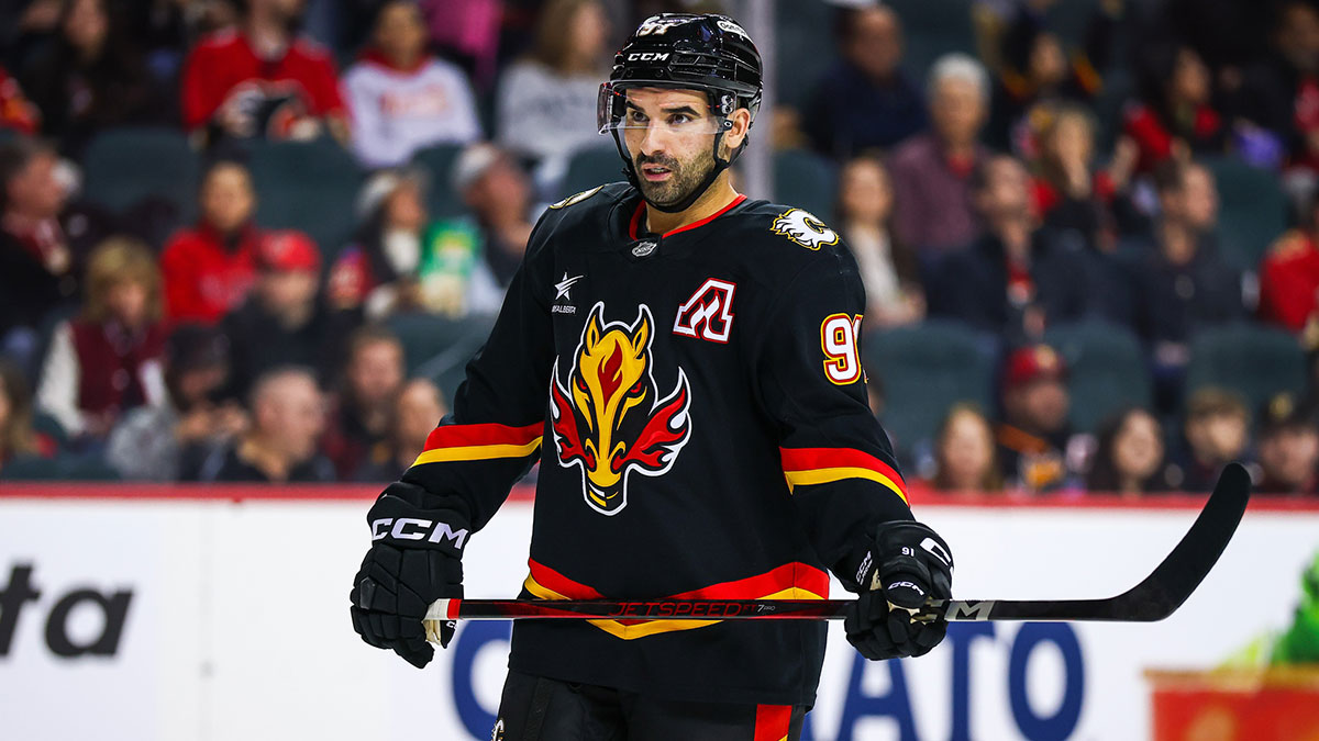 Calgary Flames center Nazem Kadri (91) against the Dallas Stars during the second period at Scotiabank Saddledome.