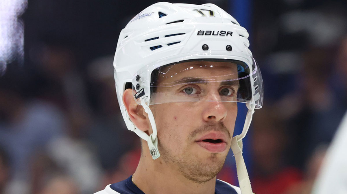 Apr 30, 2025; Tampa, Florida, USA; Florida Panthers center Evan Rodrigues (17) works out during warmups against the Tampa Bay Lightning prior to to game five of the first round of the 2025 Stanley Cup Playoffs at Amalie Arena. Mandatory Credit: Kim Klement Neitzel-Imagn Images