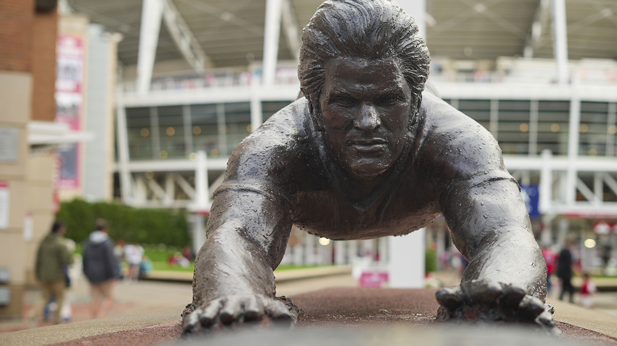 A view of the statue of former Cincinnati player Pete Rose before the game between the Chicago White Sox and the Cincinnati Reds at Great American Ball Park.
