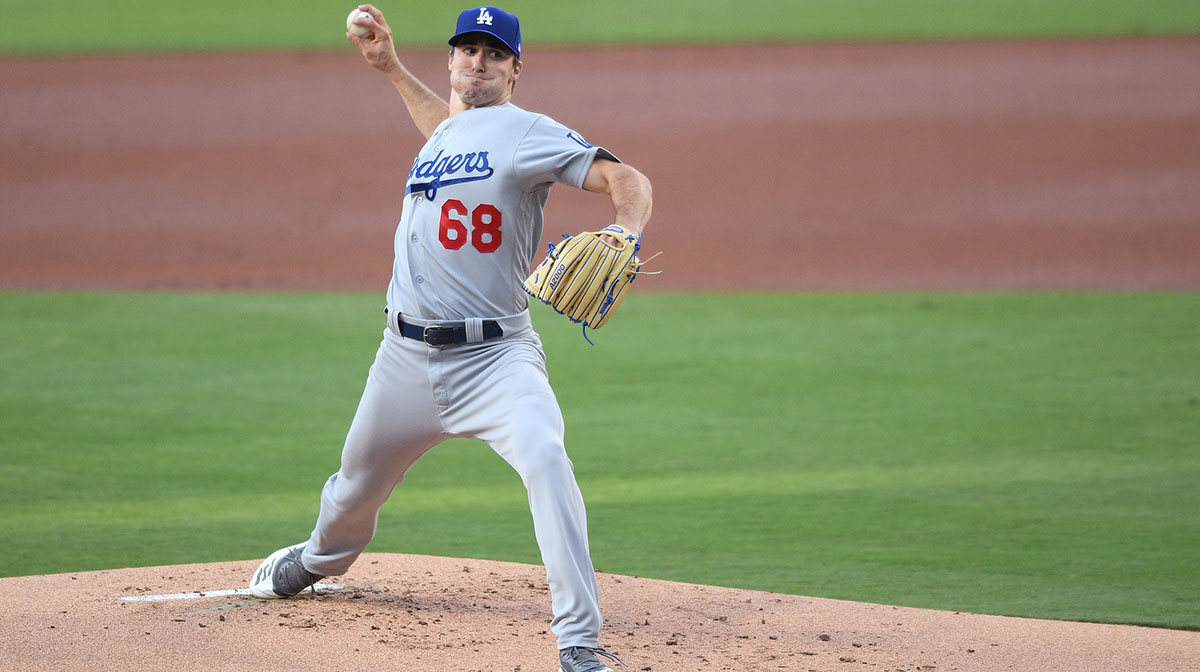 Los Angeles Dodgers starting pitcher Ross Stripling (68) pitches during the first inning against the San Diego Padres at Petco Park.