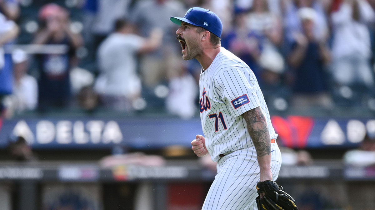 New York Mets pitcher Sean Reid-Foley (71) reacts after the game final out against the San Diego Padres at Citi Field.