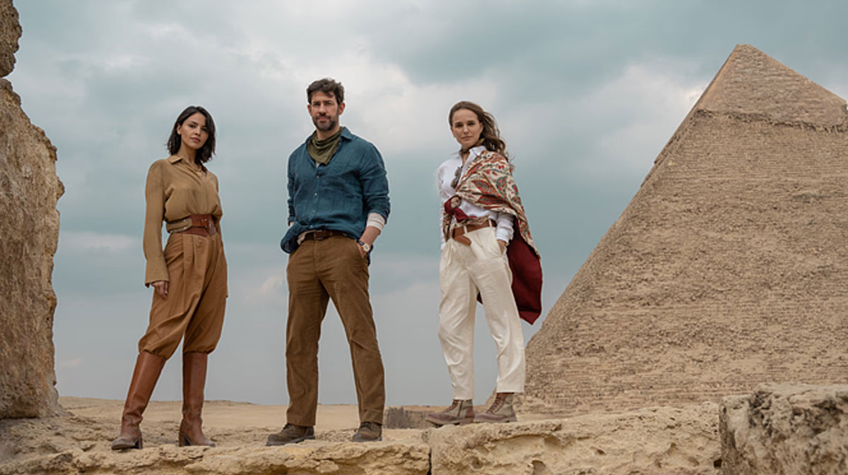 Eiza González, John Krasinski, and Natalie Portman in Guy Ritchie's new movie, Fountain of Youth.