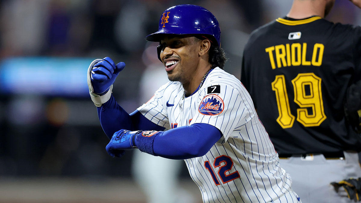 New York Mets shortstop Francisco Lindor (12) reacts during the ninth inning against the Pittsburgh Pirates at Citi Field.