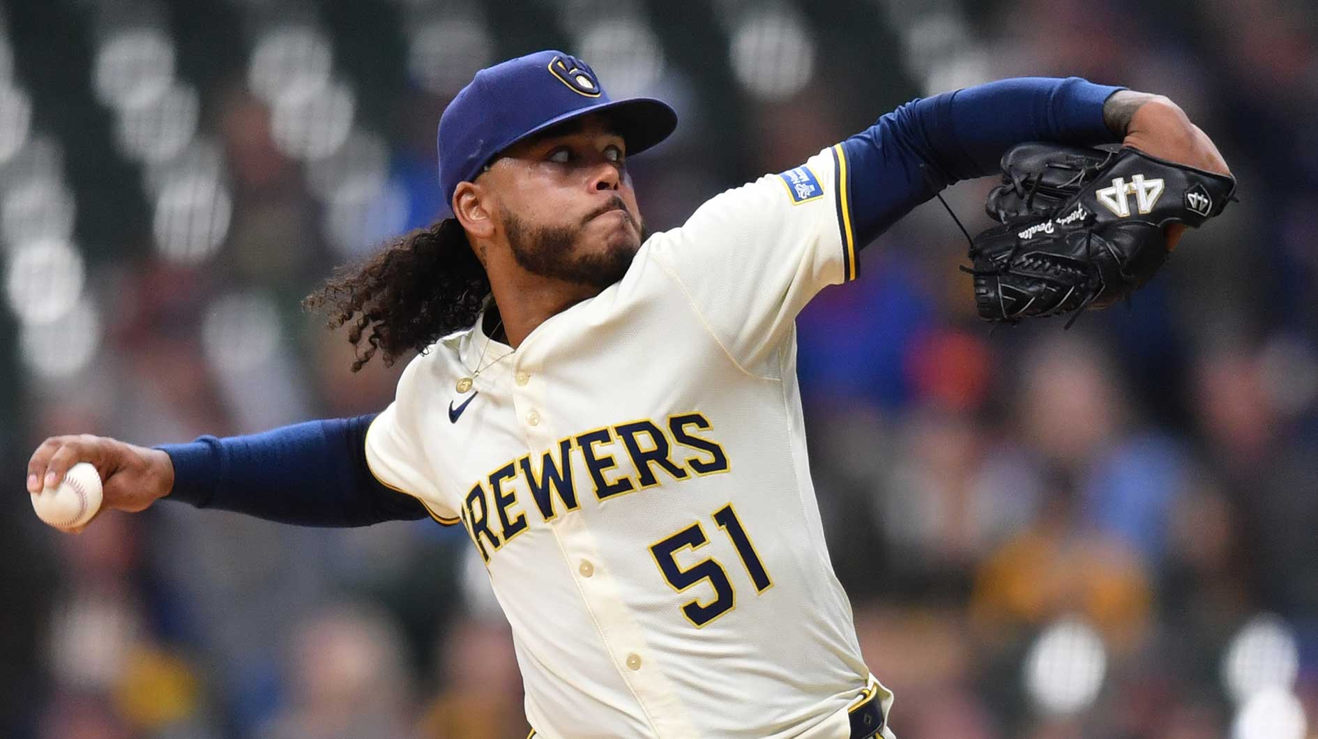 Milwaukee Brewers starting pitcher Freddy Peralta (51) pitches during the first inning against the Boston Red Sox at American Family Field.