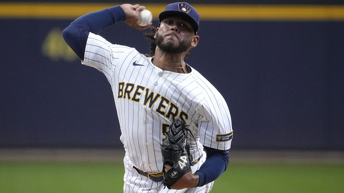 Milwaukee Brewers pitcher Freddy Peralta (51) delivers a pitch against the Chicago Cubs in the first inning at American Family Field.
