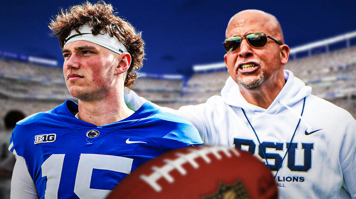James Franklin and Drew Allar. Beaver Stadium in the background., Penn State, Penn State schedule, Penn State prediction