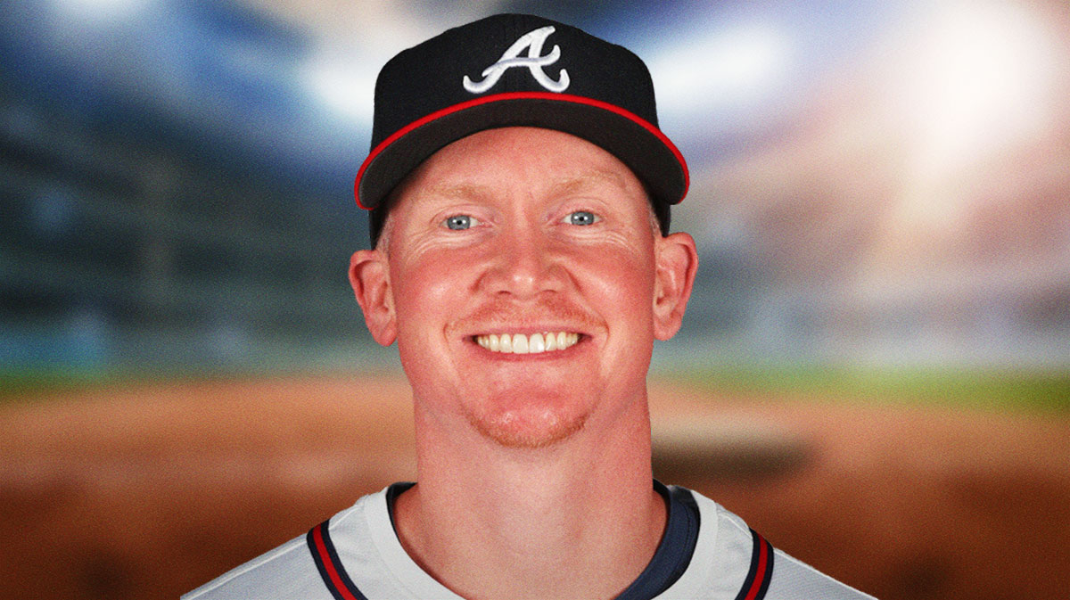 Atlanta Braves infielder Garrett Cooper (59) takes photos during media day CoolToday Park.