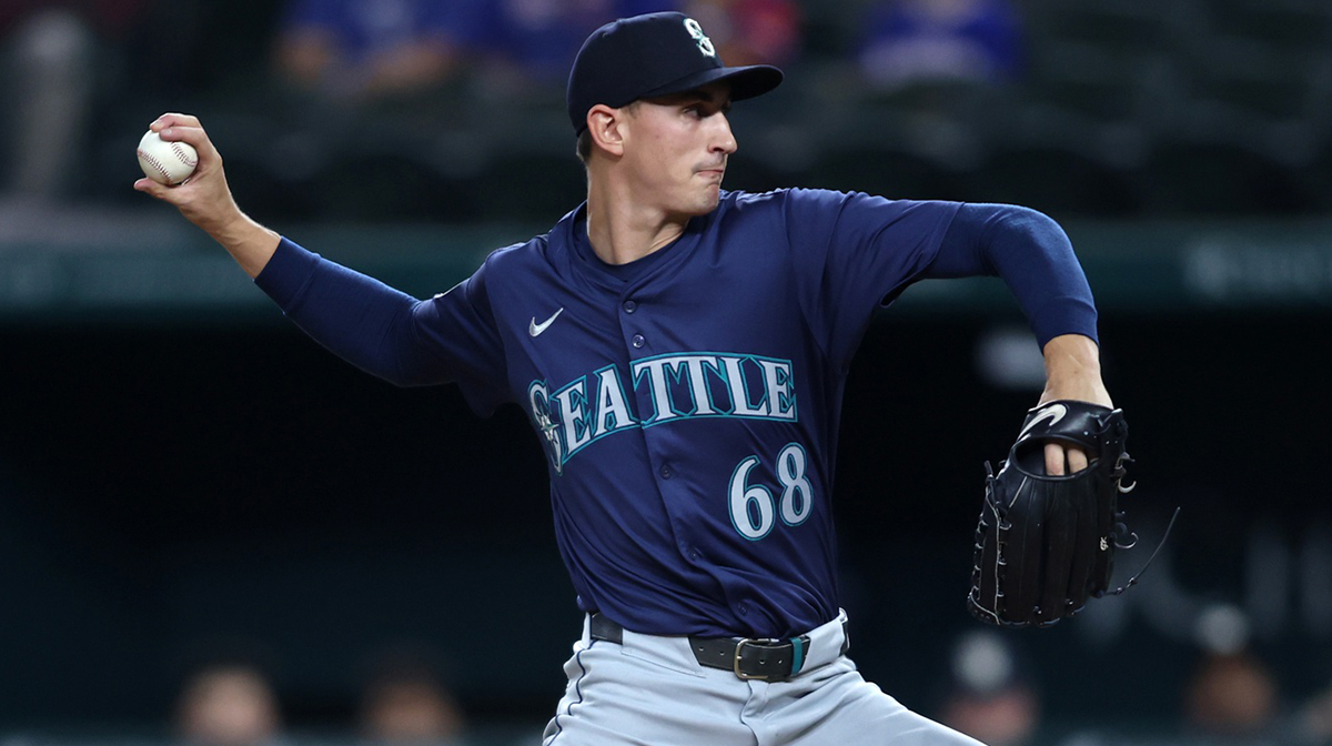Seattle Mariners pitcher George Kirby (68) pitches against the Texas Rangers in the first inning at Globe Life Field.