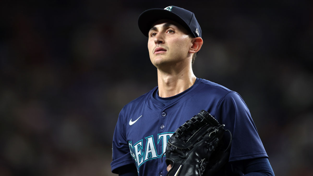 Sep 20, 2024; Arlington, Texas, USA; Seattle Mariners pitcher George Kirby (68) walks off the field after the second inning against the Texas Rangers at Globe Life Field. Mandatory Credit: Tim Heitman-Imagn Images
