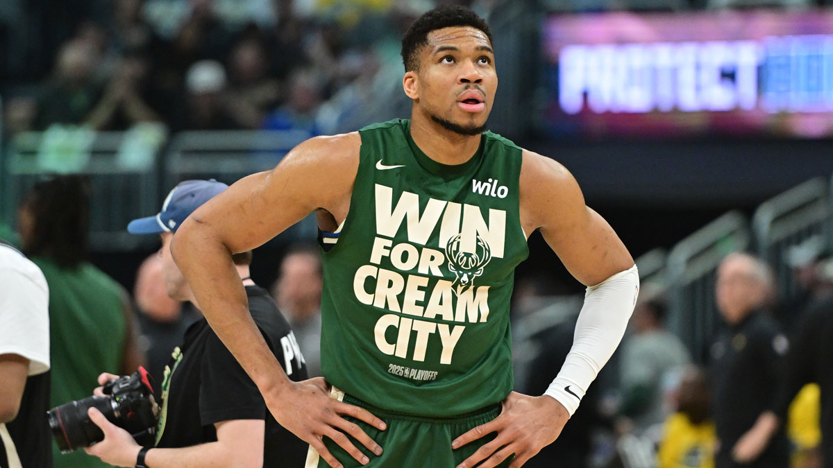 Milwaukee Bucks forward Giannis Antetokounmpo (34) gets ready to play Indiana Pacers during game four of first round for the 2024 NBA Playoffs at Fiserv Forum.