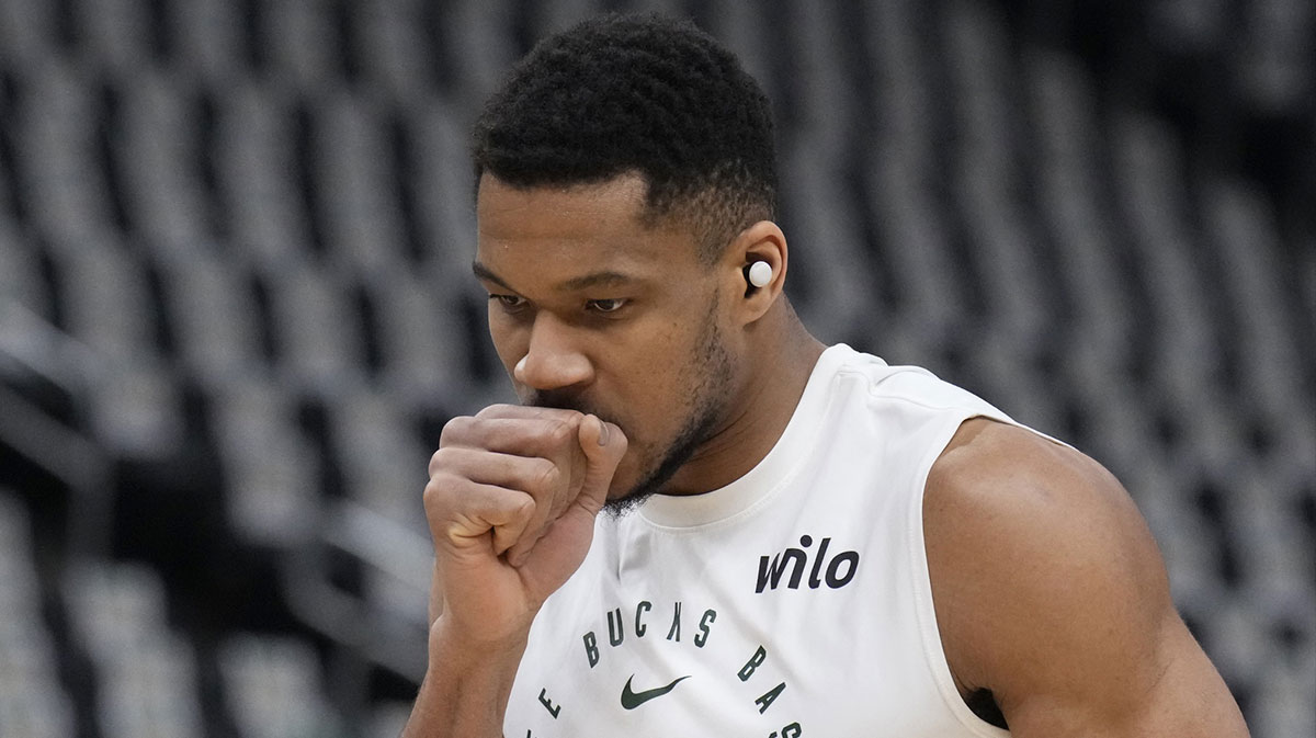 Milwaukee Bucks forward Giannis Antetokounmpo (34) warms up before game three against the Indiana Pacers in the first round for the 2024 NBA Playoffs at Fiserv Forum.
