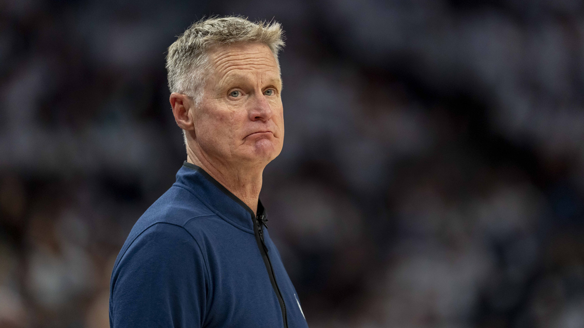 Golden State Warriors head coach Steve Kerr looks on against the Minnesota Timberwolves in the second half during game five of the second round for the 2025 NBA Playoffs at Target Center.
