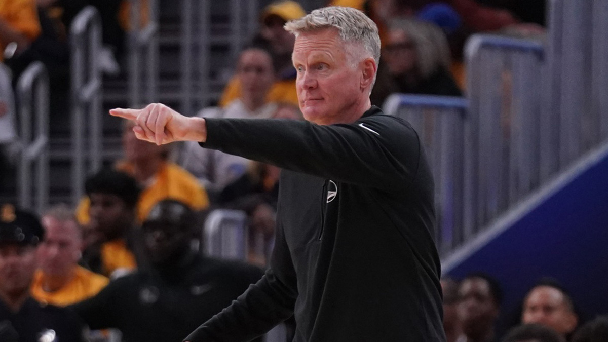 Golden State Warriors head coach Steve Kerr directs his team during action against the Minnesota Timberwolves in the third quarter during game four of the second round for the 2025 NBA Playoffs at Chase Center.