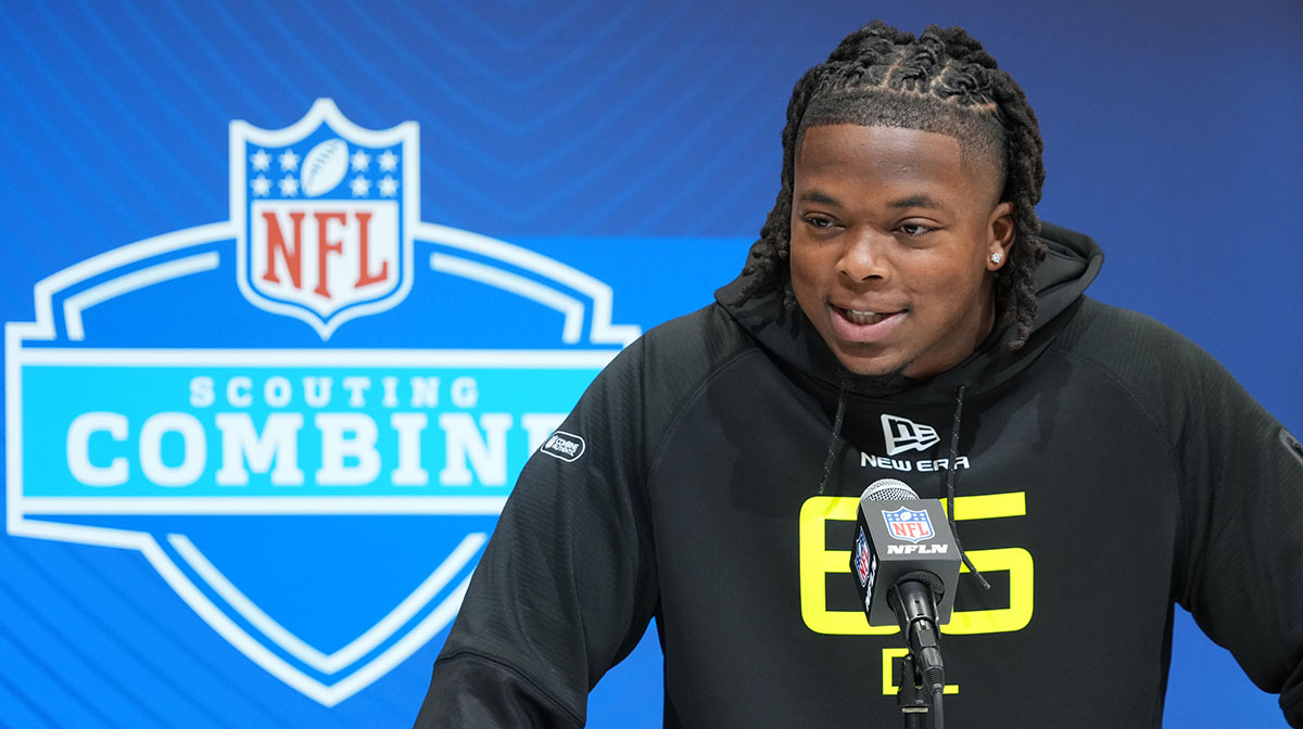 Texas defensive lineman Barryn Sorrell (DL66) during the 2025 NFL Scouting Combine at the Indiana Convention Center.