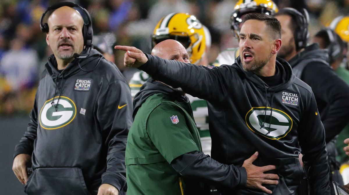 Green Bay Packers head coach Matt LaFleur during the second quarter of their game at Lambeau Field.