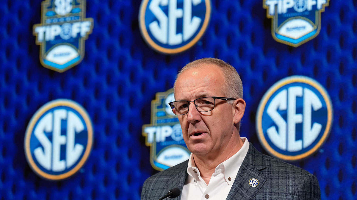 Southeastern Conference commissioner Greg Sankey speaks during SEC Media Day at the Grand Bohemian Hotel.