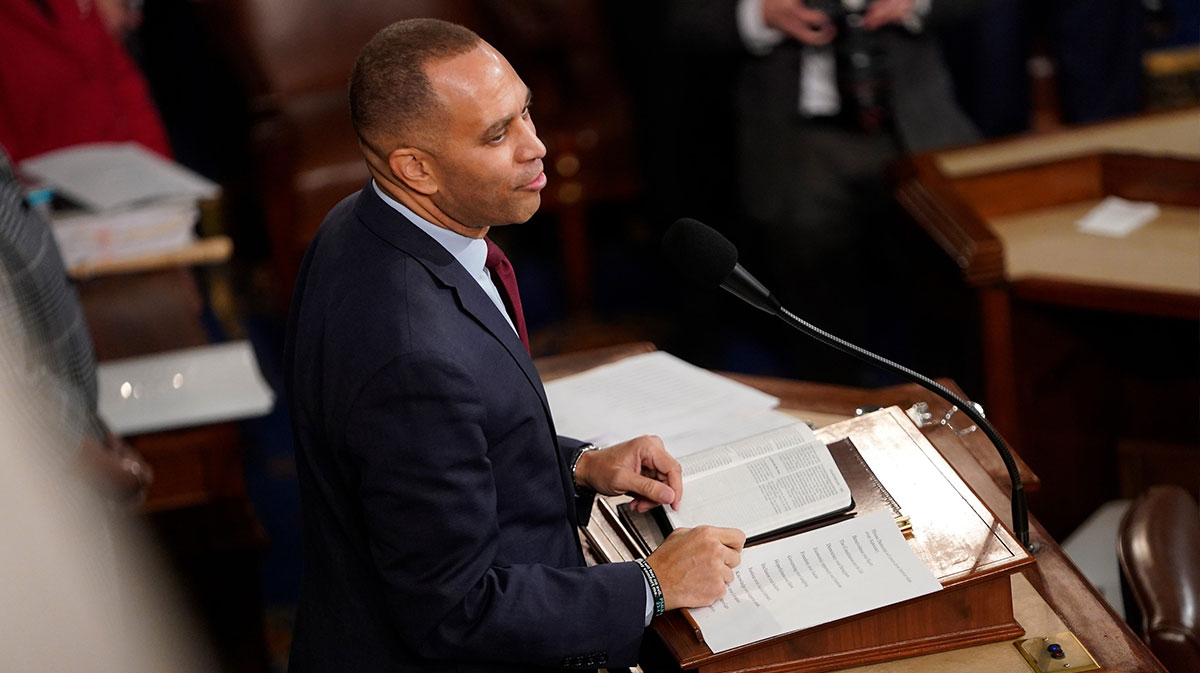 Hakeem Jefferies, (D-NY) speaks during a session of the House of Representatives reconvened to elect a speaker of the House.