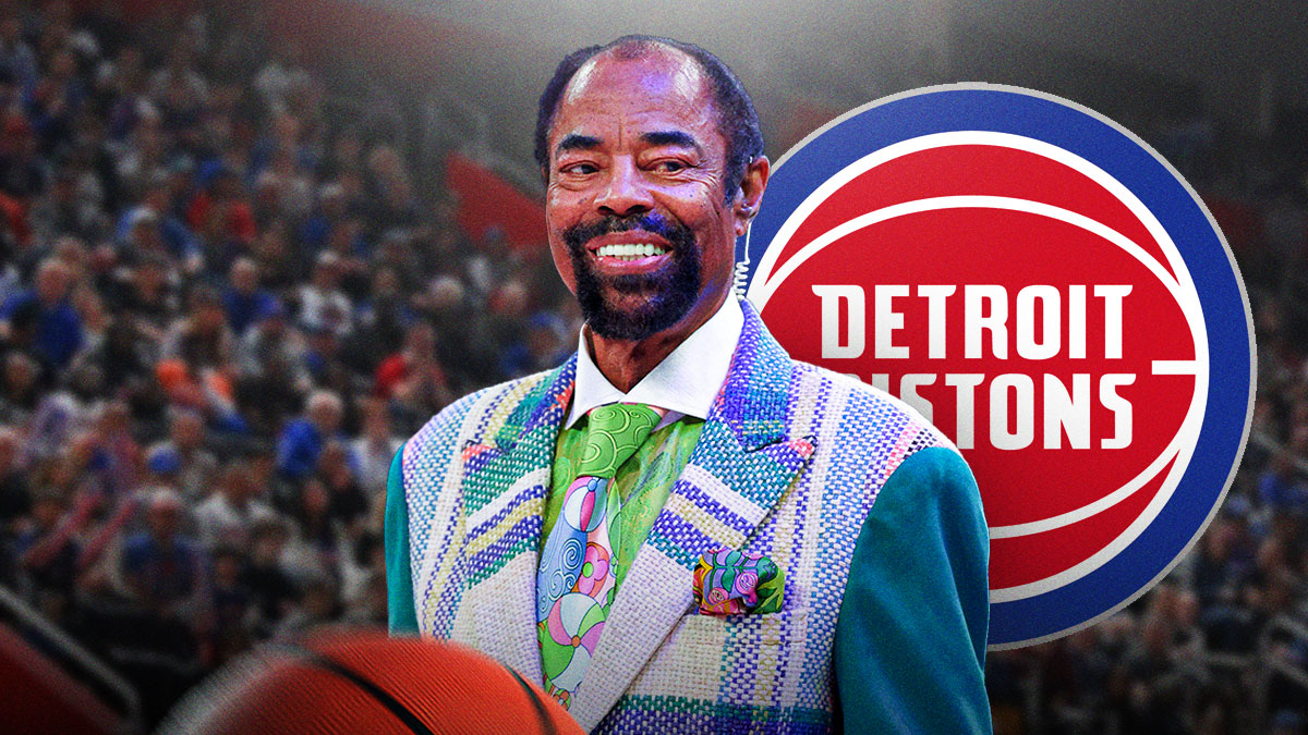 Walt Frazier next to Pistons logo at LCA.