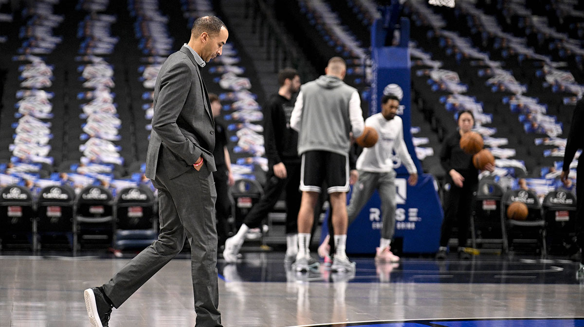 Dallas Mavericks general manager Nico Harrison walks on to the court before the game between the Dallas and the Sacramento Kings at the American Airlines Center.