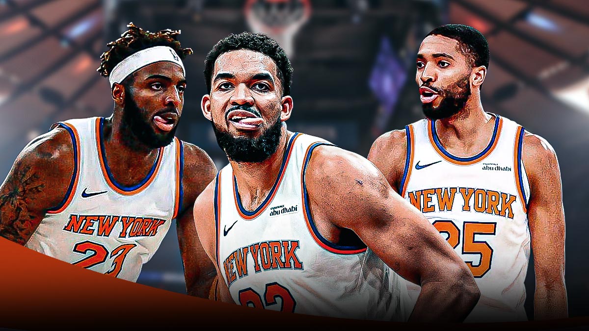 Mitchell Robinson, Karl-Anthony Towns, and Mikal Bridges