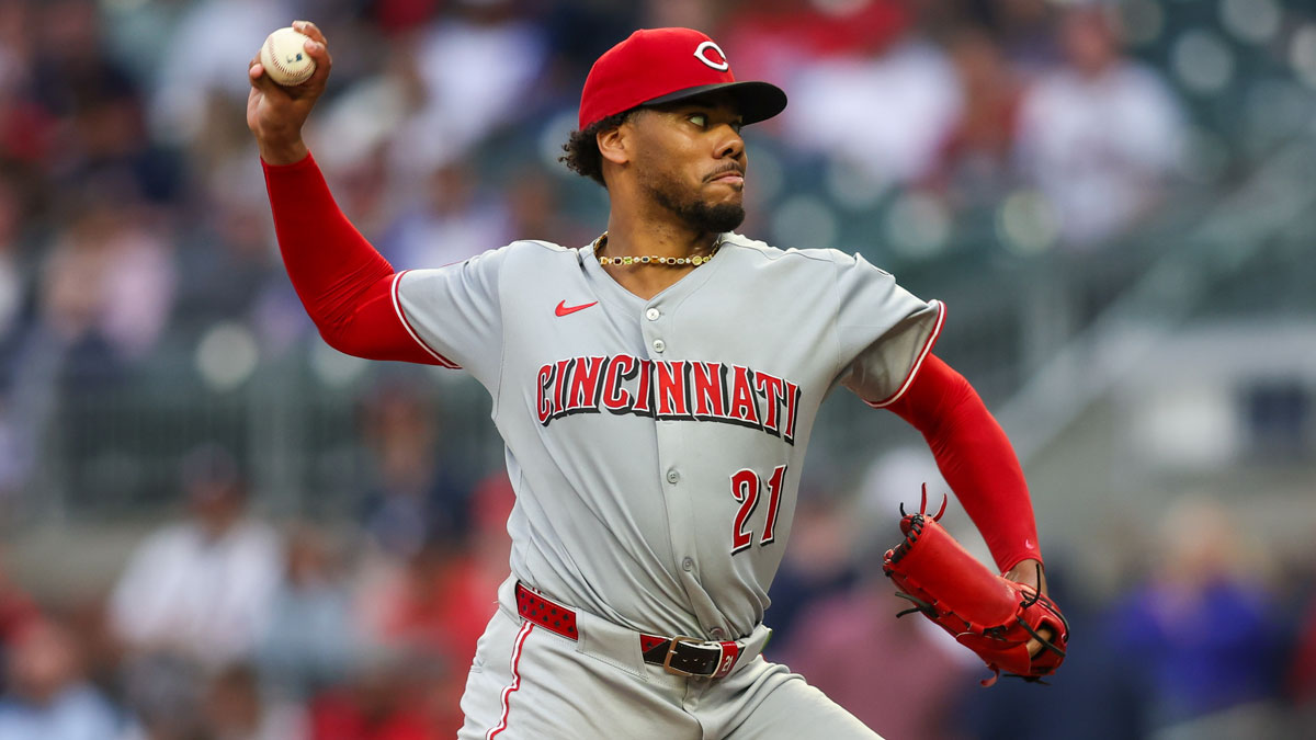 Cincinnati Reds starting pitcher Hunter Greene (21) throws against the Atlanta Braves in the second inning at Truist Park.