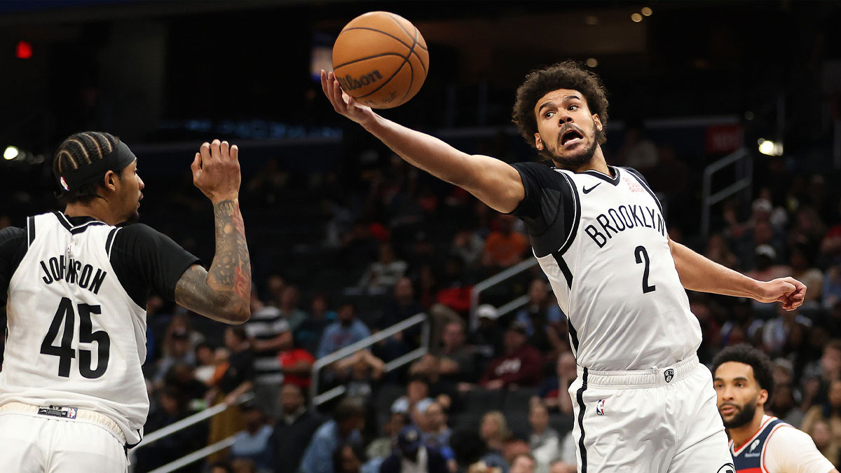 Brooklyn Nets forward Cameron Johnson (2) grabs a rebound during the second half against the Washington Wizards at Capital One Arena.