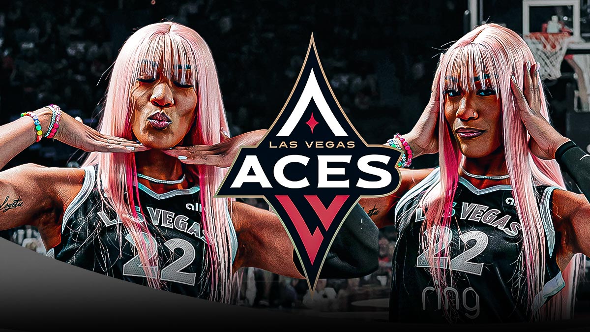 The Las Vegas Aces logo with a screenshot of A’ja Wilson from this link, A’One shoe hair